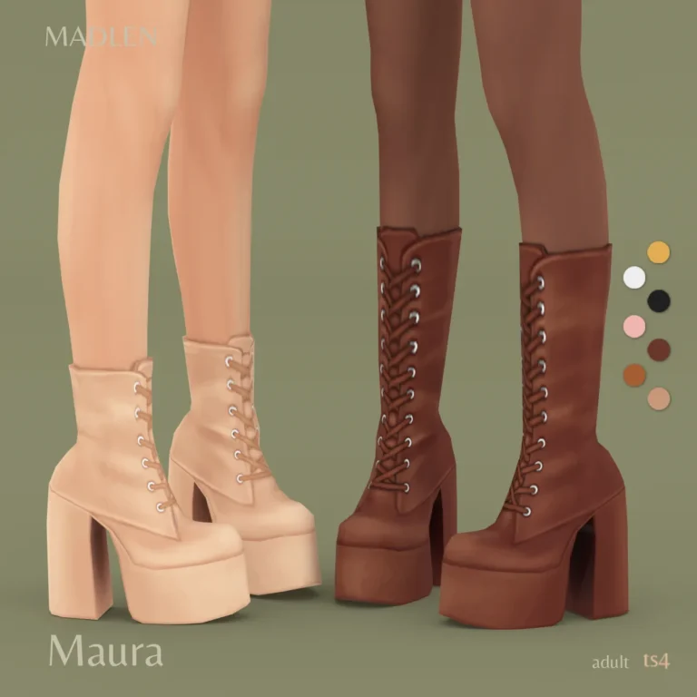 Vista previa de Maura boots stylish platform lace up boots coming, zapatos de madlensims para Los Sims 4.
