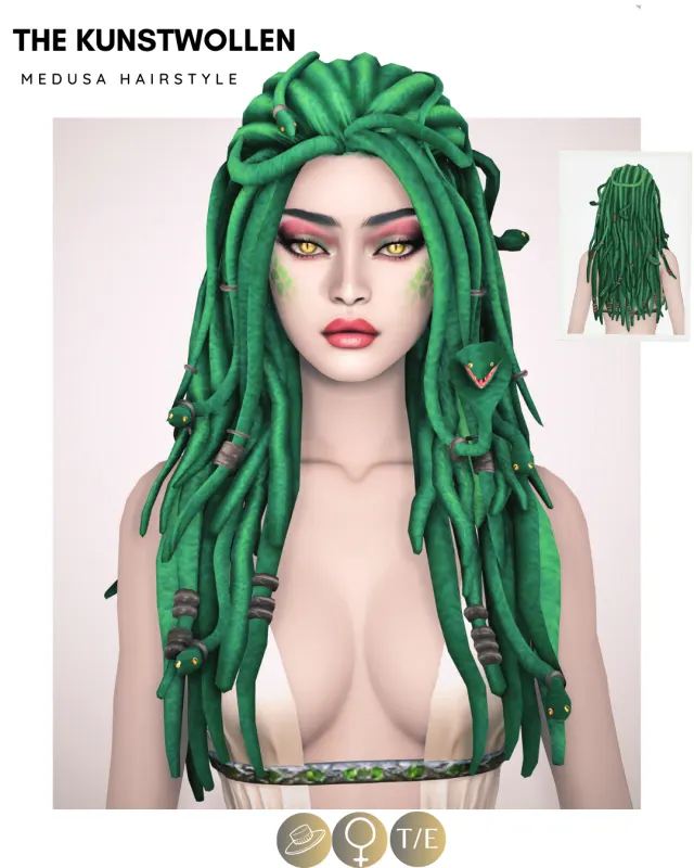 Medusa: cabello con serpientes de The Kunstwollen para Los Sims 4.