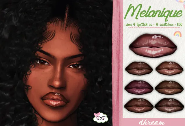 Vista previa de Melanique labial, maquillaje de dhreamcc para Los Sims 4.