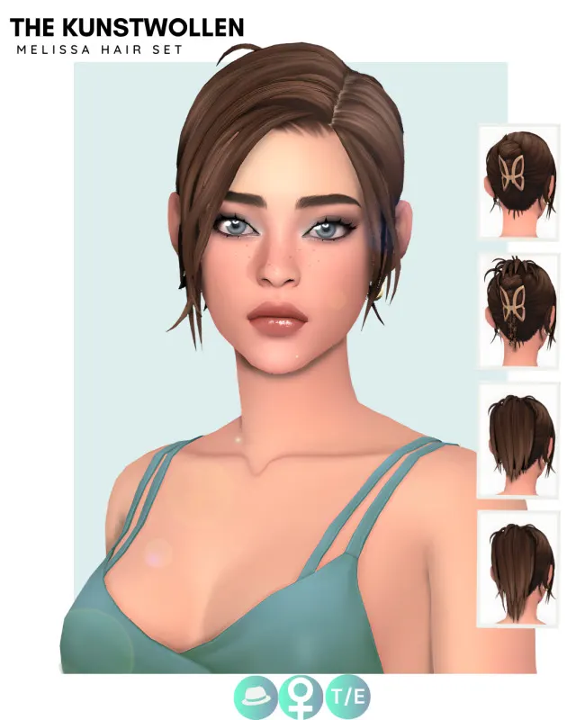Melissa: set de cabello en 4 versiones de The Kunstwollen para Los Sims 4.