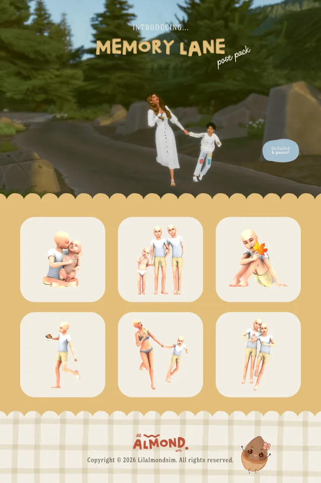 Vista previa de Memory Lane ꒰𝑝𝑜𝑠𝑒 𝑝𝑎𝑐𝑘꒱, poses de lilalmondsim para Los Sims 4.