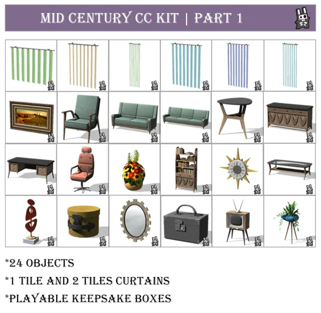 Vista previa de Mid Century #1 | cc pack download, construir y comprar de nocturne-vi para Los Sims 4.