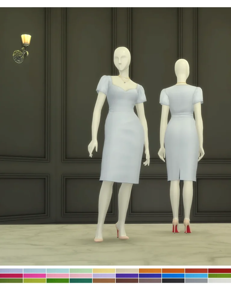 Vista previa de Midi Shift vestido (2 type / 30 Color), ropa de rustys-cc para Los Sims 4.