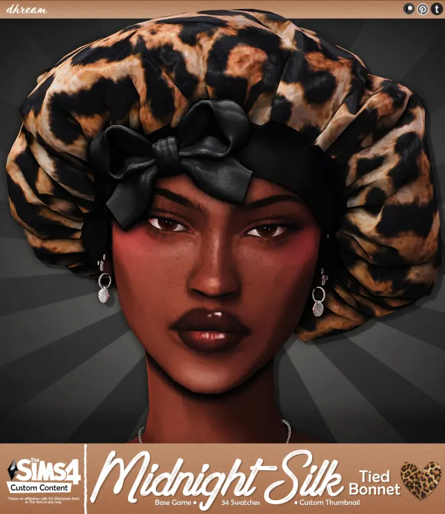 Vista previa de Midnight Silk Tied Bonnet, cabello de dhreamcc para Los Sims 4.