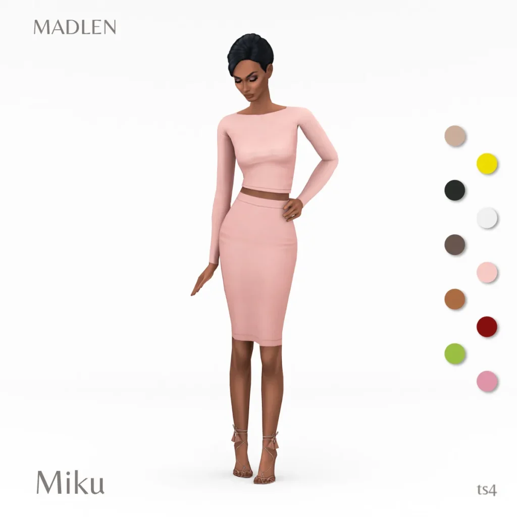 Vista previa de Miku conjunto crop top and a pencil falda perfect, ropa de madlensims para Los Sims 4.