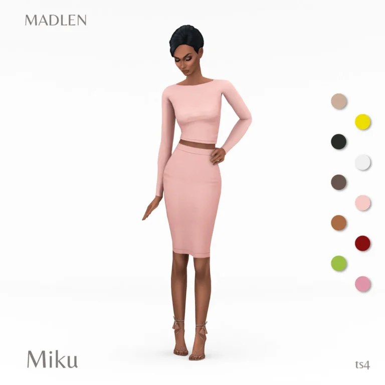 Vista previa de Miku conjunto crop top and a pencil falda perfect, ropa de madlensims para Los Sims 4.