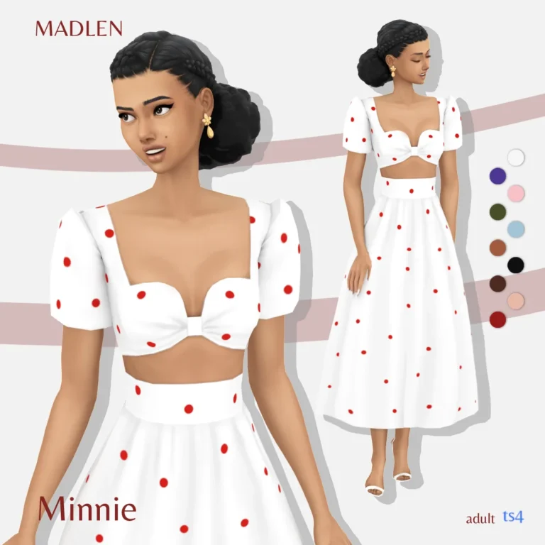 Vista previa de Minnie conjunto a sleek elegant crop top with a, ropa de madlensims para Los Sims 4.