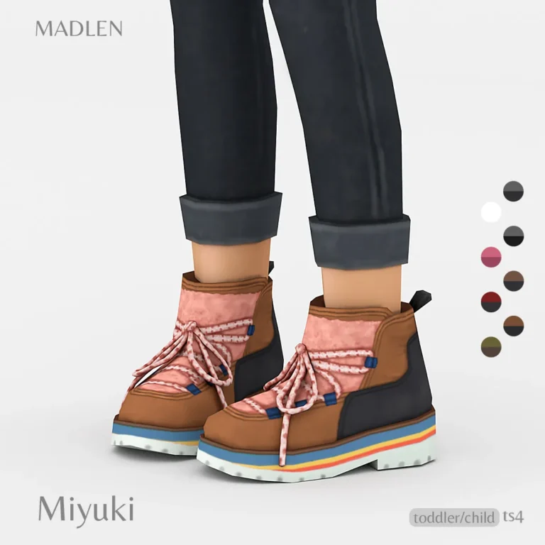 Vista previa de Miyuki boots looking for comfortable colorful, zapatos de madlensims para Los Sims 4.