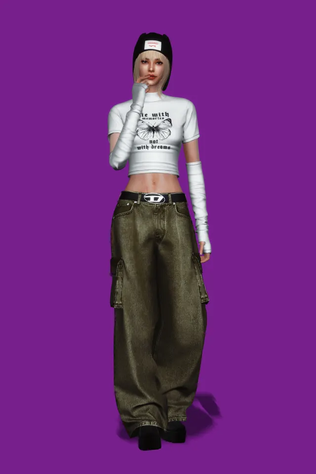 Vista previa de Mockneck Crop T-Shirt w Arm Warmer, ropa de gorillax3-cc para Los Sims 4.