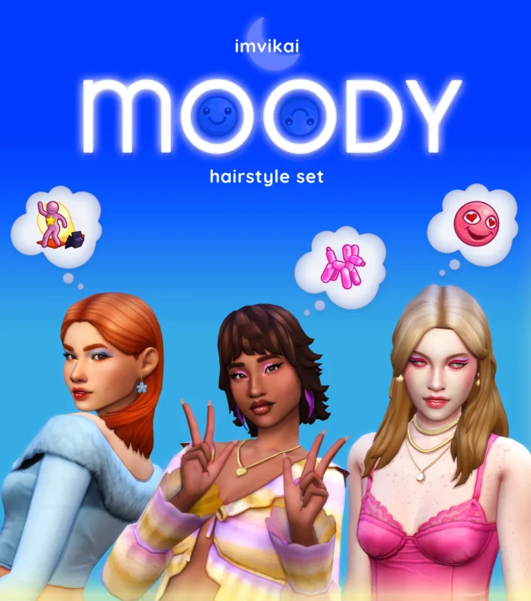 Vista previa de MOODY - A HAIRSTYLE SET BY IMVIKAI, cabello de imvikai para Los Sims 4.