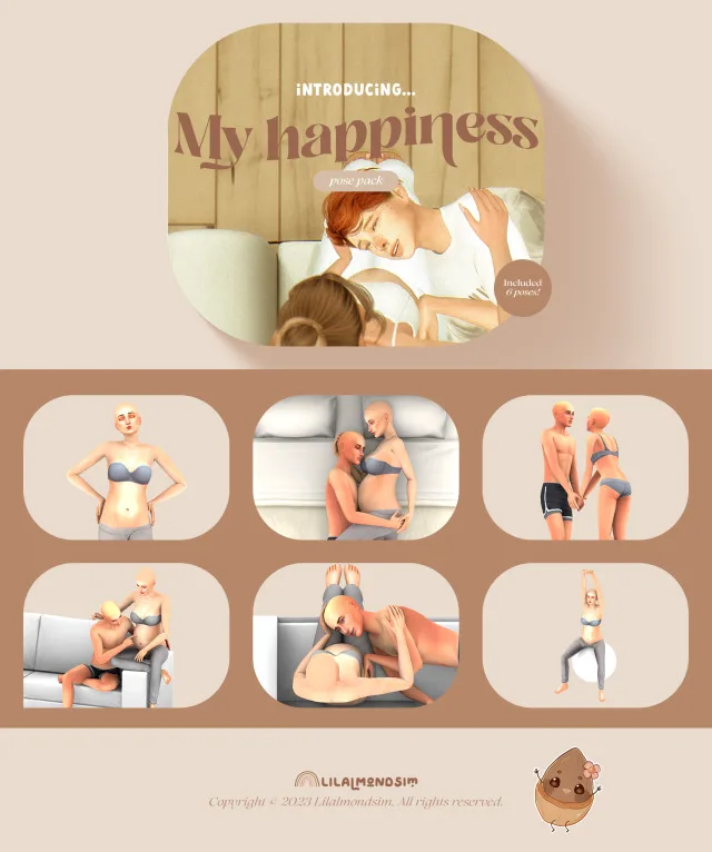 Vista previa de My happiness — 𝒑𝒐𝒔𝒆 𝒑𝒂𝒄𝒌, poses de lilalmondsim para Los Sims 4.