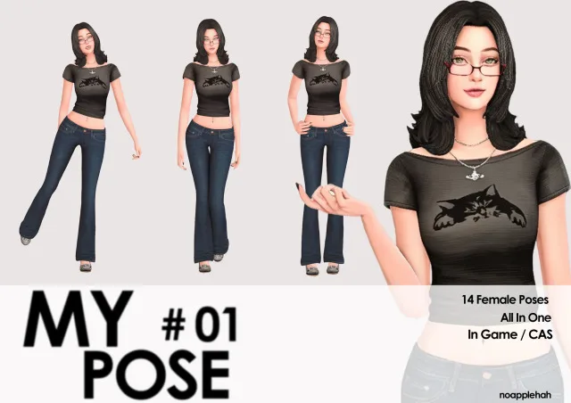 Vista previa de MY POSE #01] Pose Pack, poses de noapplehah para Los Sims 4.