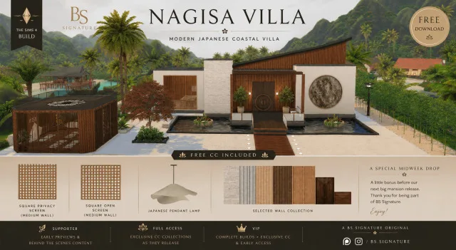 Vista previa de Nagisa villa midweek drop contemporary, construir y comprar de bs-signature para Los Sims 4.