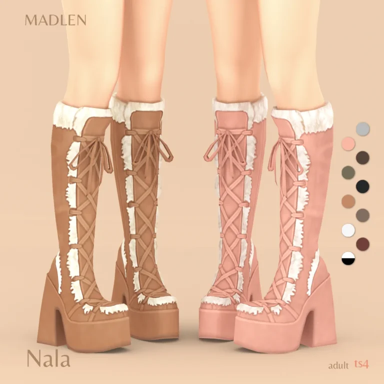 Vista previa de Nala boots lace up platform boots featuring faux, zapatos de madlensims para Los Sims 4.