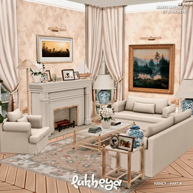 Vista previa de NANCY Part 4 - The Living Room, muebles de lukheya para Los Sims 4.