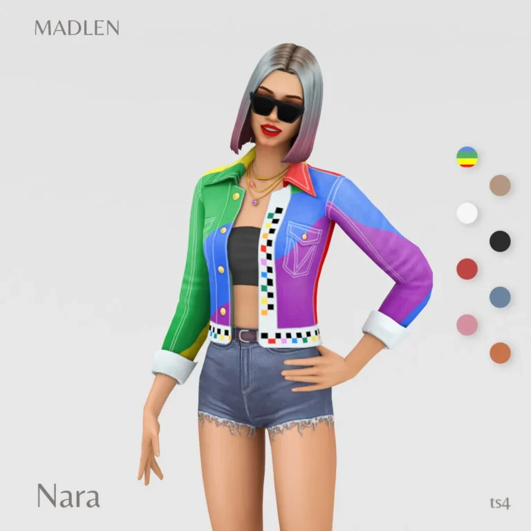 Vista previa de Nara jacket colorful denim jacket coming at just, ropa de madlensims para Los Sims 4.
