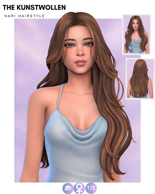 Nari: cabello en dos versiones de The Kunstwollen para Los Sims 4.