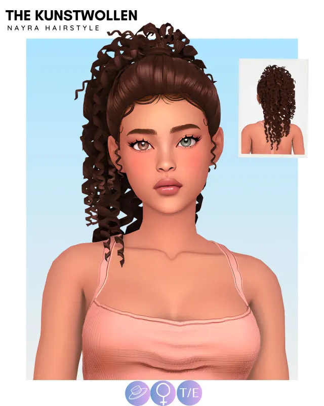 Nayra: recogido de cabello rizado de The Kunstwollen para Los Sims 4.