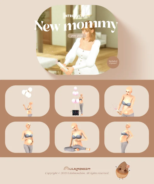 Vista previa de New mommy — 𝒑𝒐𝒔𝒆 𝒑𝒂𝒄𝒌, poses de lilalmondsim para Los Sims 4.