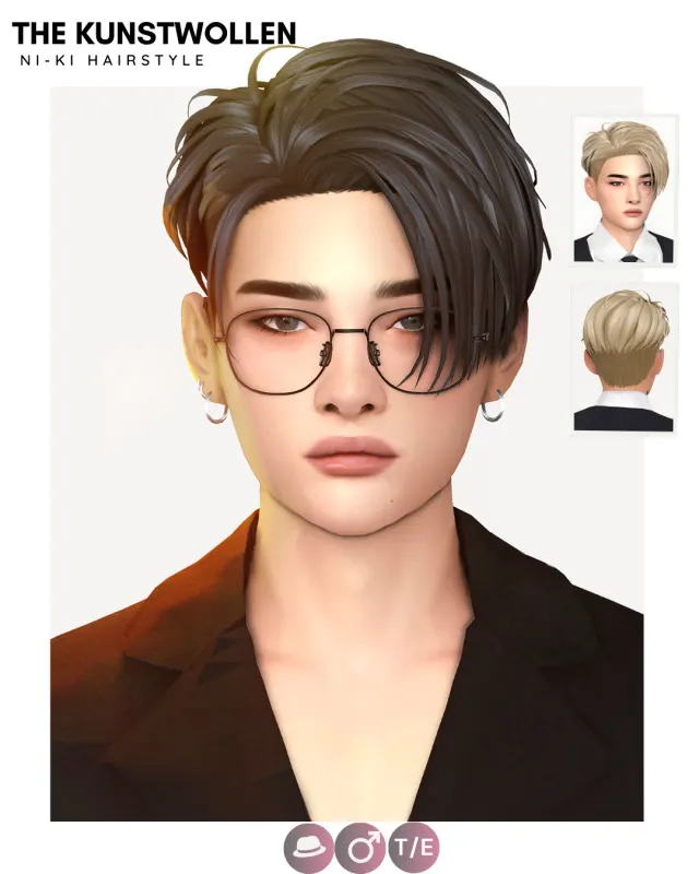 Ni-Ki: cabello en dos versiones de The Kunstwollen para Los Sims 4.