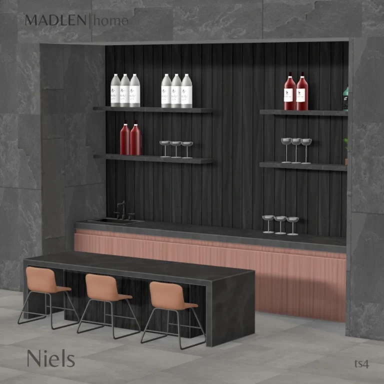Vista previa de Niels set contemporary designed kitchen dining, muebles de madlensims para Los Sims 4.