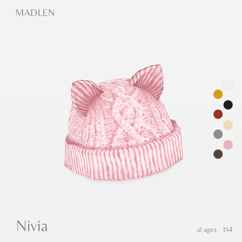 Vista previa de Nivia hat knitted cat ear hat cute addition to, accesorios de madlensims para Los Sims 4.