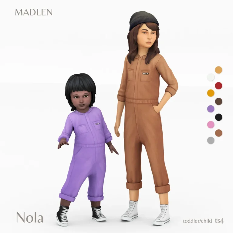 Vista previa de Nola conjunto stylish jumpsuit for younger ones, ropa de madlensims para Los Sims 4.