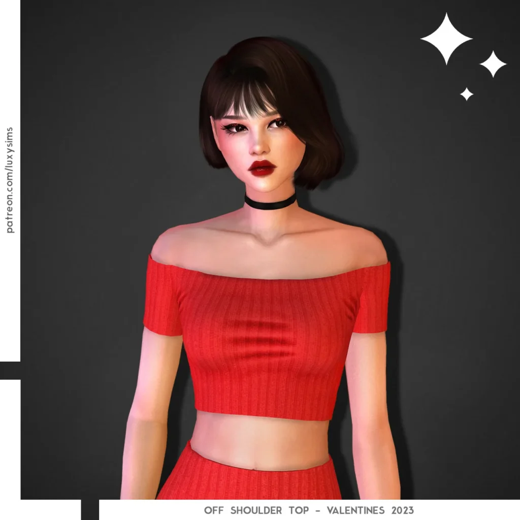 Vista previa de Off Shoulder Top - Valentines 2023, ropa de luxysims para Los Sims 4.