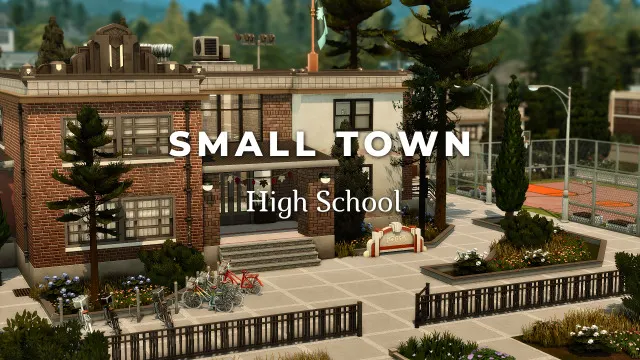 Vista previa de OLD HIGH SCHOOL for a Small Town, solares y habitaciones de enikobalogh para Los Sims 4.