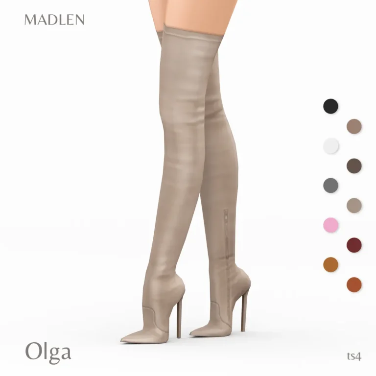 Vista previa de Olga boots leather thigh high boots coming in, zapatos de madlensims para Los Sims 4.