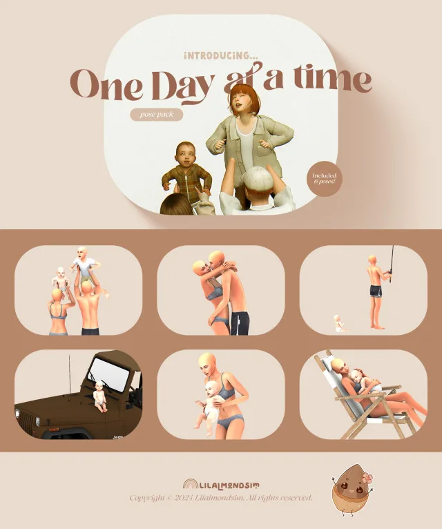 Vista previa de One Day at a time — 𝒑𝒐𝒔𝒆 𝒑𝒂𝒄𝒌 𝒘𝒊𝒕𝒉 𝒊𝒏𝒇𝒂𝒏𝒕𝒔!, poses de lilalmondsim para Los Sims 4.