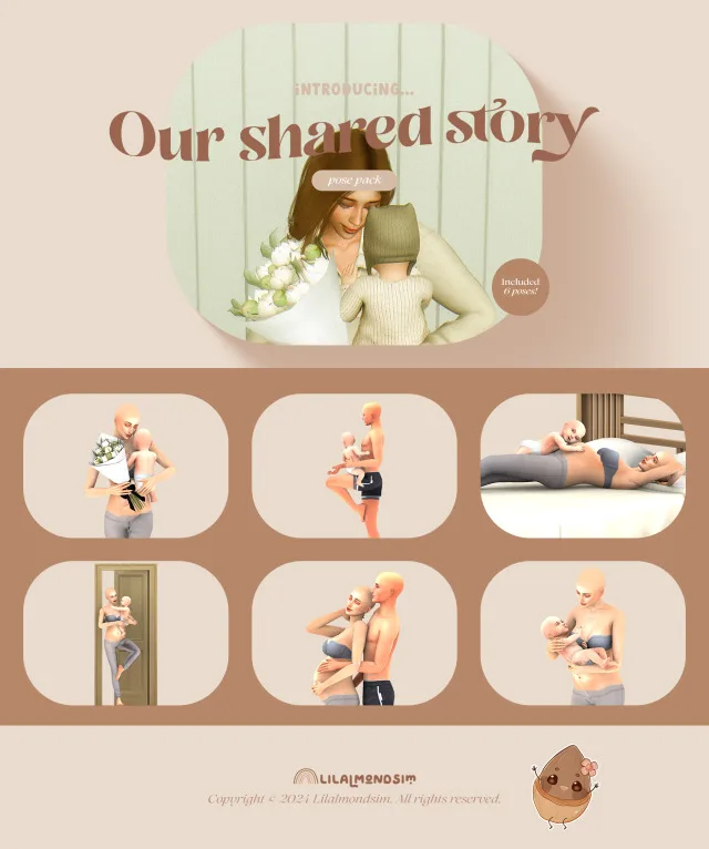 Vista previa de Our shared story — 𝒑𝒐𝒔𝒆 𝒑𝒂𝒄𝒌 𝒘𝒊𝒕𝒉 𝒊𝒏𝒇𝒂𝒏𝒕𝒔!, poses de lilalmondsim para Los Sims 4.