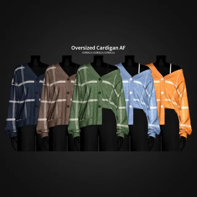 Vista previa de Oversized Cardigan AF, ropa de gorillax3-cc para Los Sims 4.