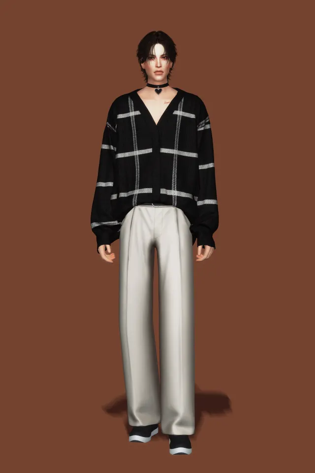 Vista previa de Oversized Cardigan II · Heart Charm Choker, ropa de gorillax3-cc para Los Sims 4.