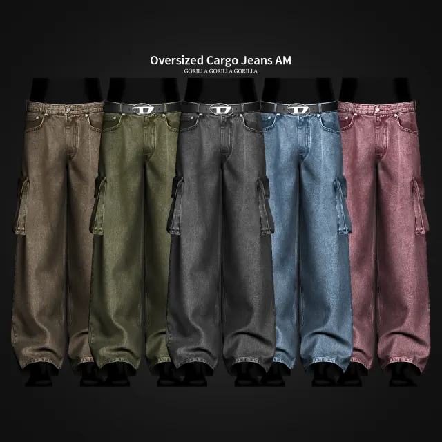 Vista previa de Oversized Cargo Jeans AM, ropa de gorillax3-cc para Los Sims 4.