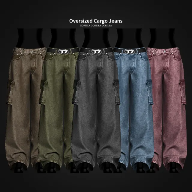 Vista previa de Oversized Cargo Jeans, ropa de gorillax3-cc para Los Sims 4.