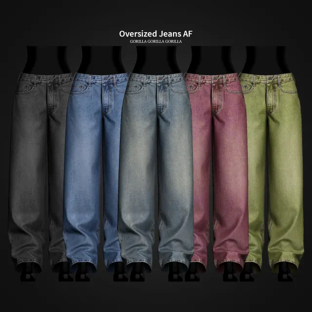 Vista previa de Oversized Jeans AF, ropa de gorillax3-cc para Los Sims 4.