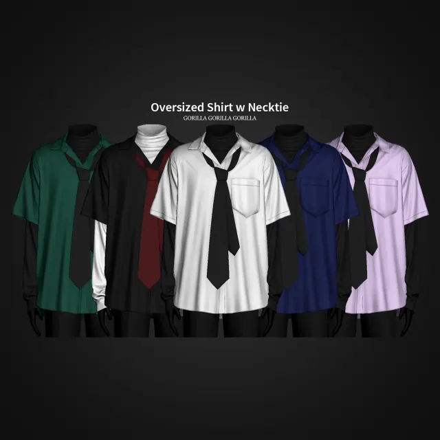 Vista previa de Oversized Shirt w Necktie, ropa de gorillax3-cc para Los Sims 4.