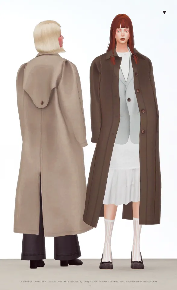 Vista previa de Oversized Trench Coat With Blazer, contenido personalizado de charonlee para Los Sims 4.