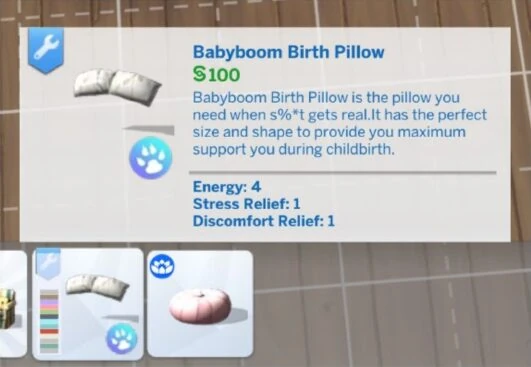 Almohadas de parto Babyboom en el catálogo de Los Sims 4