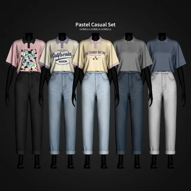 Vista previa de Pastel Casual Set, crear un sim de gorillax3-cc para Los Sims 4.