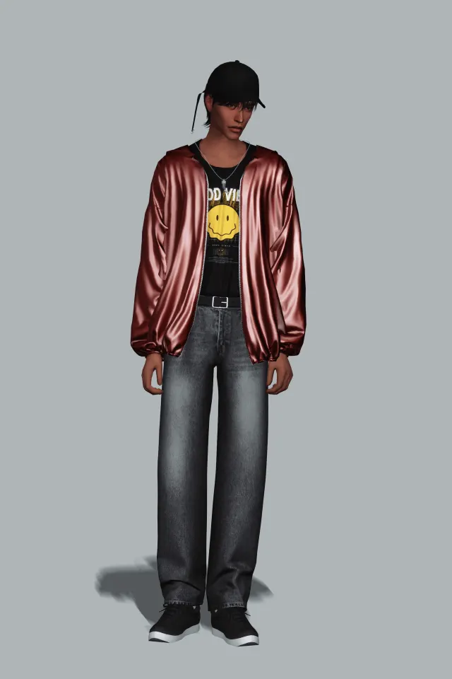 Vista previa de Patent Leather Hoodie Jacket, ropa de gorillax3-cc para Los Sims 4.