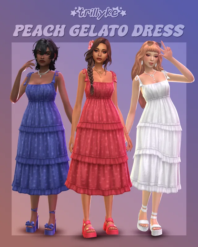 Vista previa de Peach Gelato vestido, ropa de trillyke para Los Sims 4.