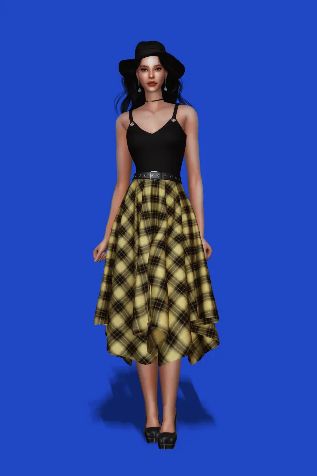 Vista previa de Plaid Corset vestido, ropa de gorillax3-cc para Los Sims 4.