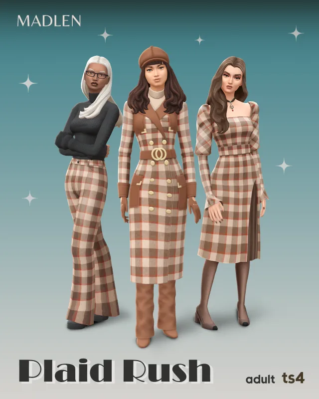Vista previa de Plaid rush set plaid but make it chic, ropa de madlensims para Los Sims 4.