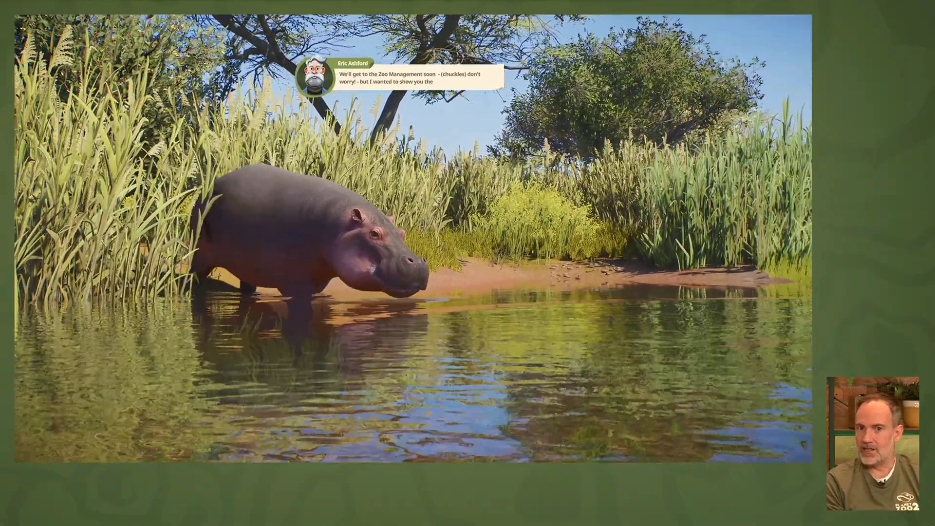 Hipopótamo junto al agua en la reserva de Planet Zoo 2.