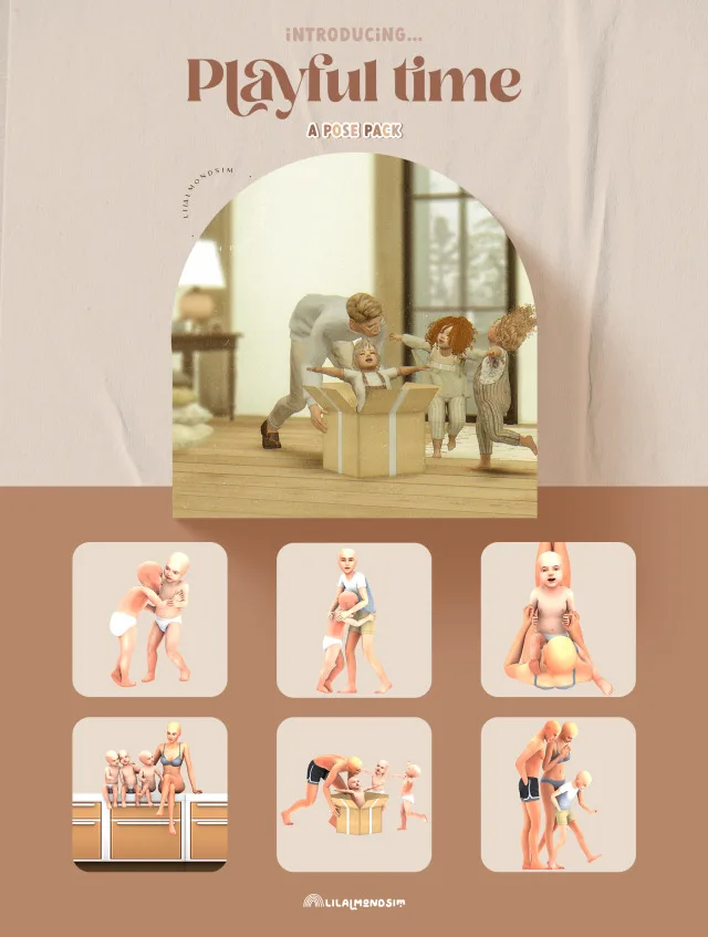 Vista previa de Playful time — 𝒑𝒐𝒔𝒆 𝒑𝒂𝒄𝒌, poses de lilalmondsim para Los Sims 4.