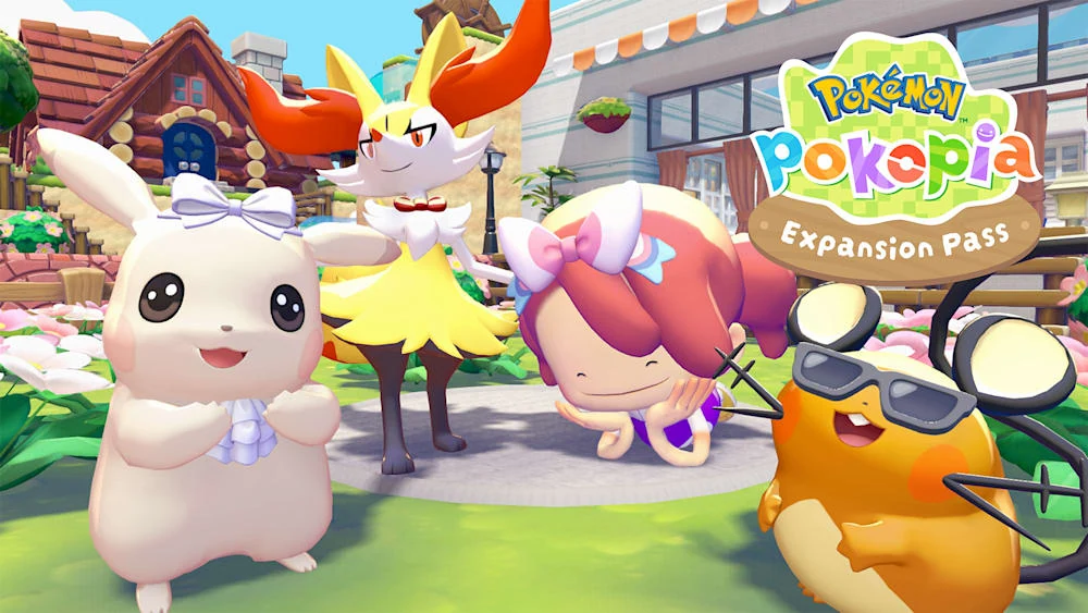 Ditto y varios Pokémon con lazos, pajarita y gafas en la imagen del Pokémon Pokopia Expansion Pass.