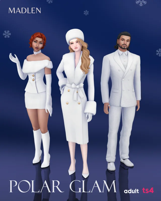 Vista previa de Polar glam set who needs snow angels when, ropa de madlensims para Los Sims 4.