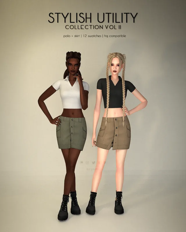 Vista previa de Polo + falda - Stylish Utility colección II, ropa de luxysims para Los Sims 4.